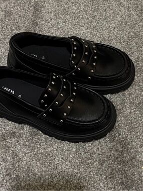 Zara Black Studded Kids Loafers